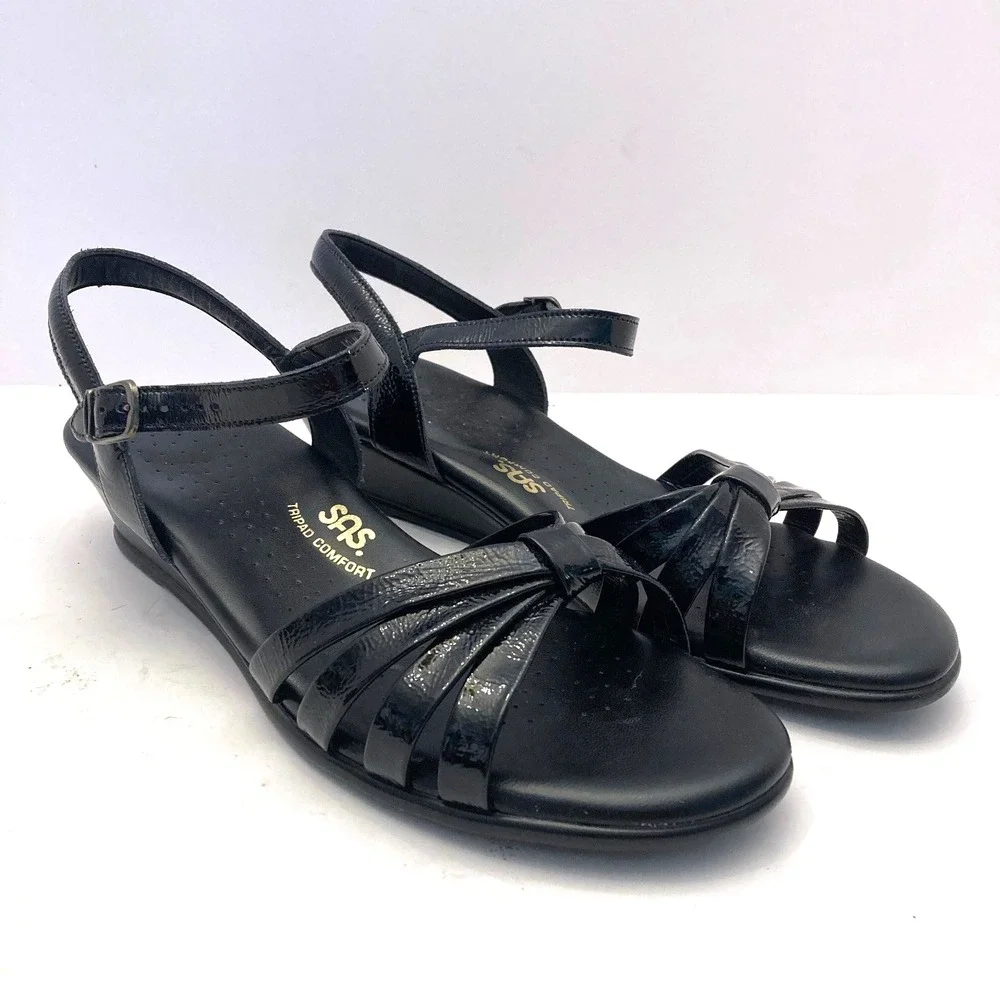 SAS Black Leather Strappy Slingback Sandals